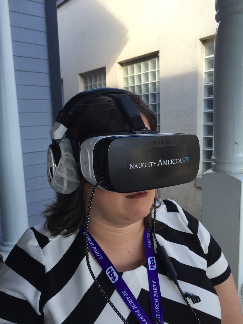 Marah watching virtual reality porn.
